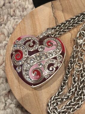 ❤️💎 RARE FIND! BRIGHTON Silver Red Heart Swarovski Crystal Necklace!